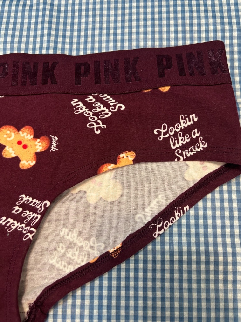 PINK Victoria's Secret Maroon Gingerbread Print Hipster